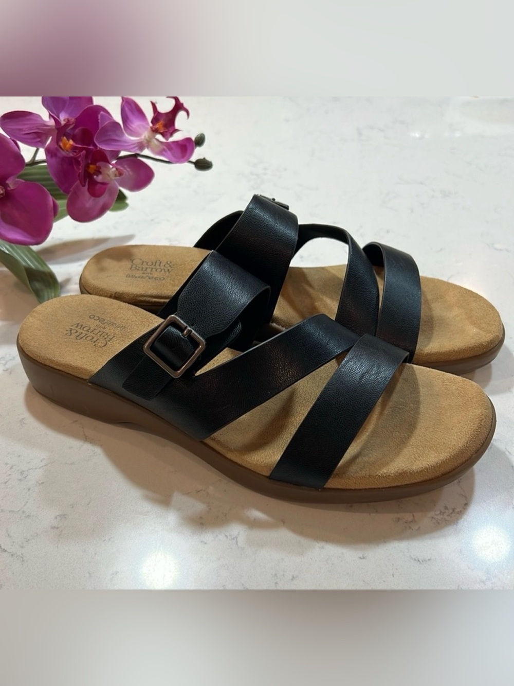 Croft & Barrow® Women's Comfort Black Slide Sandals Size 9